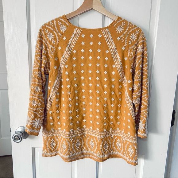 Sundance Embroidered Sunflower Yellow Gold Boho 3/4 Sleeve Top Size S - Picture 2 of 8